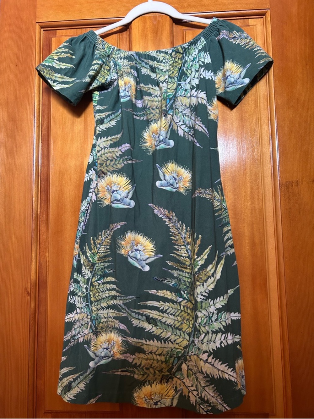Green Floral Off-Shoulder Midi Dress